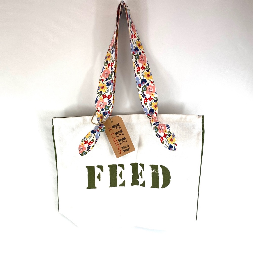 CLARINS Feed Ten Canvas Tote Bag Recycled
Floral Handle White Green - NWT - Picture 4 of 14